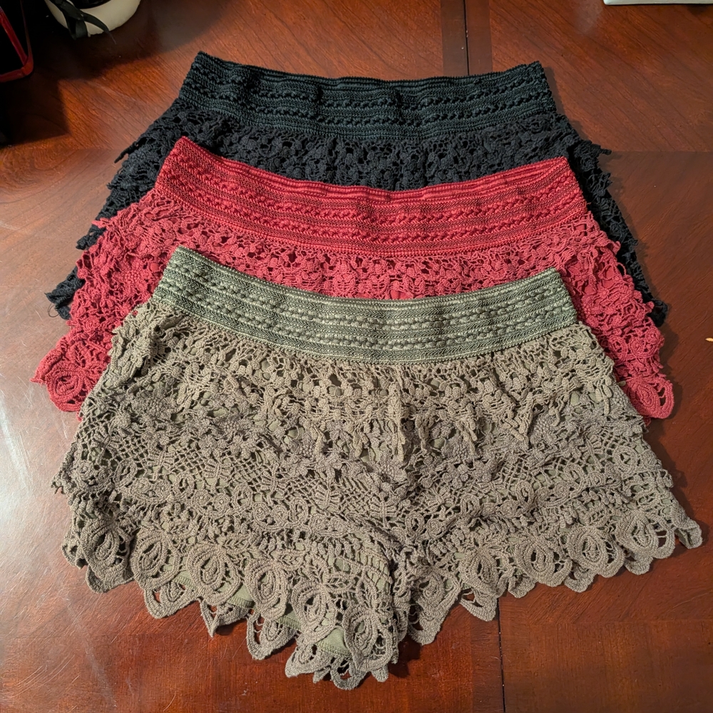 No Boundaries Lace Shorts Lot of 3. Boho Hippie Size XL